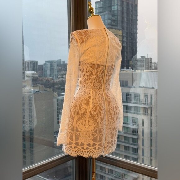 🆕 BRONX & BANCO 🧿 NWOT Casey White Lace Long Sleeve Mini Dress, Sz  XS / US 2 - Picture 4 of 16
